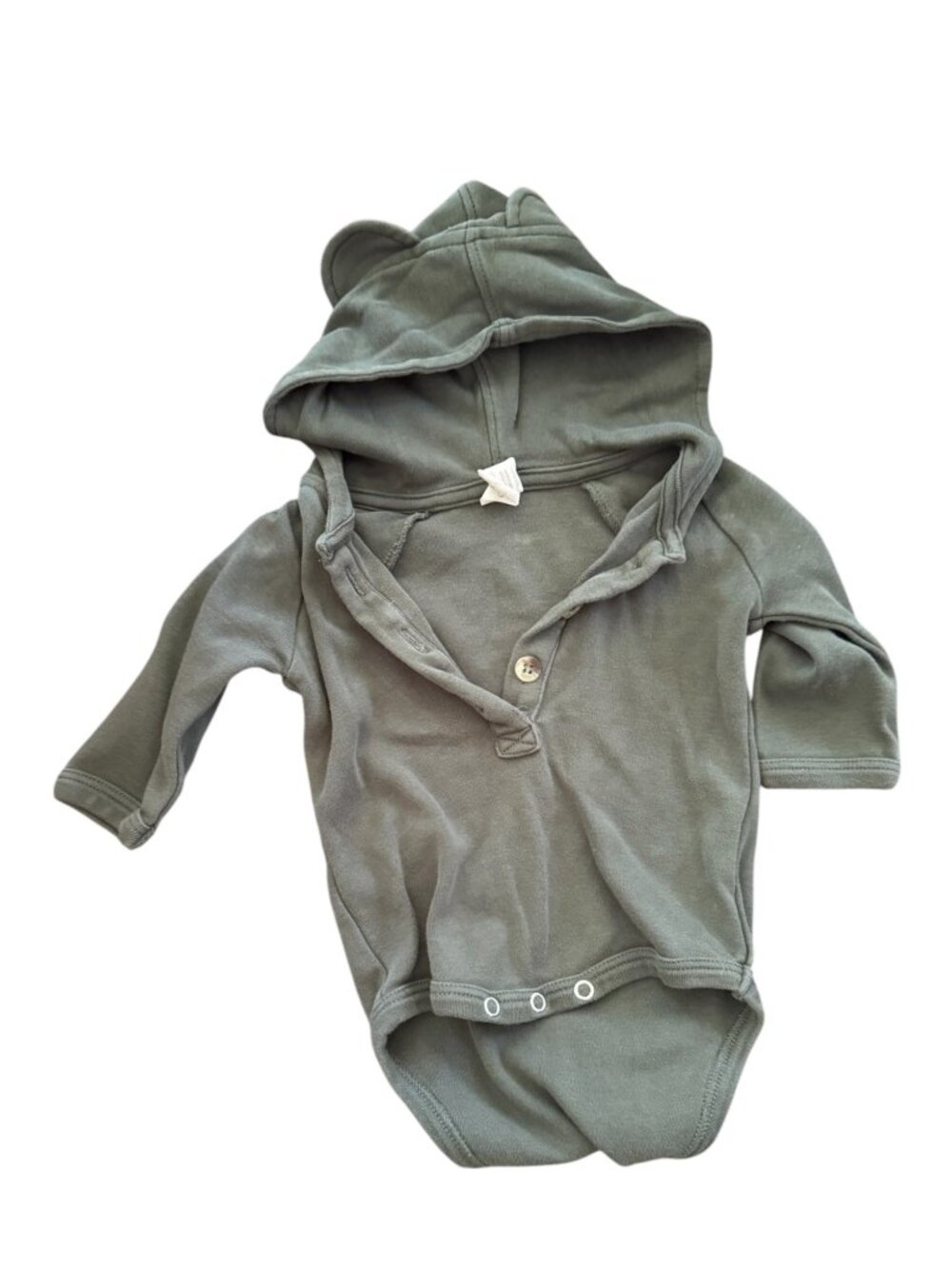 Kate Quinn Olive Green Bear Ear Hooded Henley Bodysuit 0-3 Months Baby One Piece